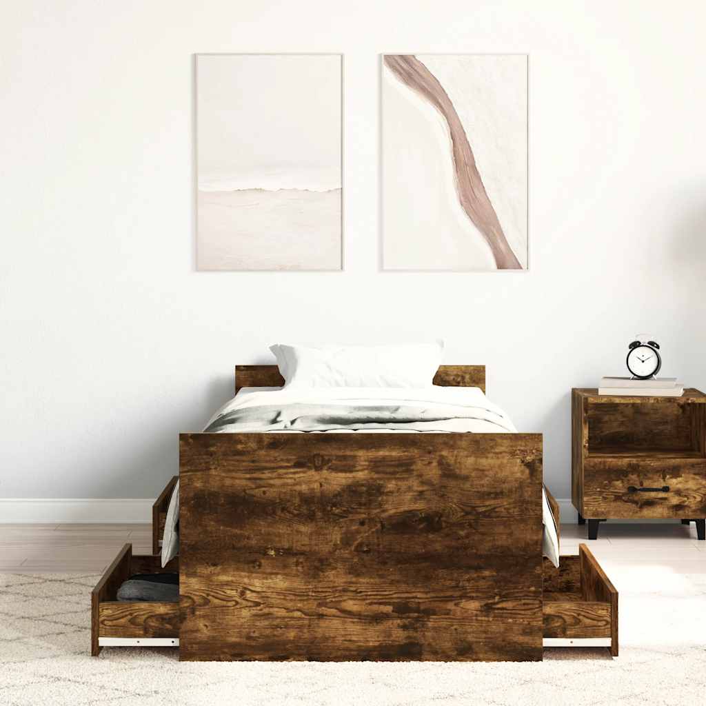 vidaXL Bed Frame without Mattress Smoked Oak 75x190 cm Small Single