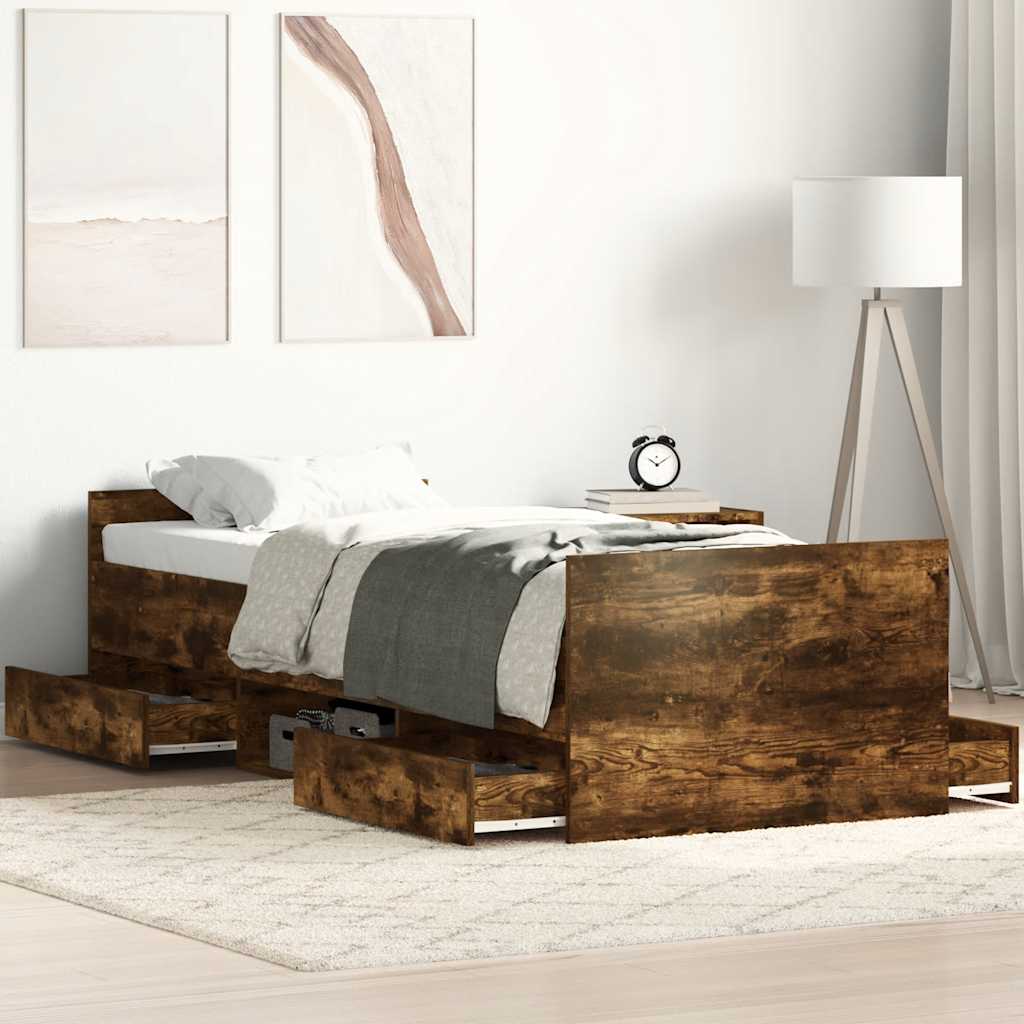 vidaXL Bed Frame without Mattress Smoked Oak 75x190 cm Small Single