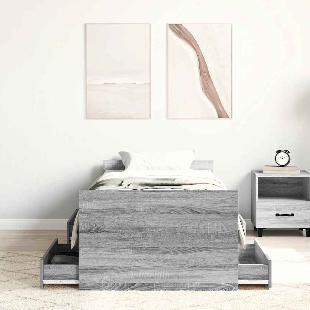 vidaXL Bed Frame without Mattress Grey Sonoma 75x190 cm Small Single
