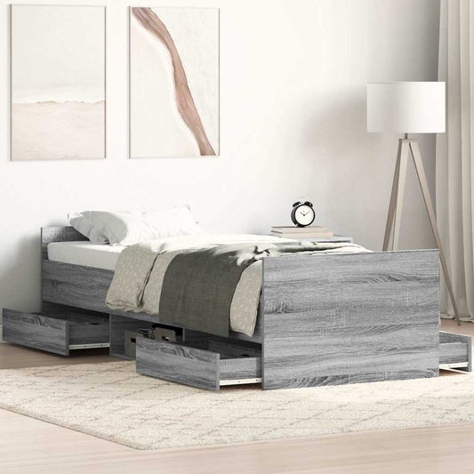 vidaXL Bed Frame without Mattress Grey Sonoma 75x190 cm Small Single