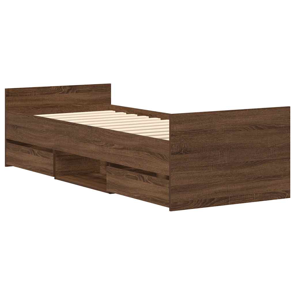 vidaXL Bed Frame without Mattress Brown Oak 75x190 cm Small Single