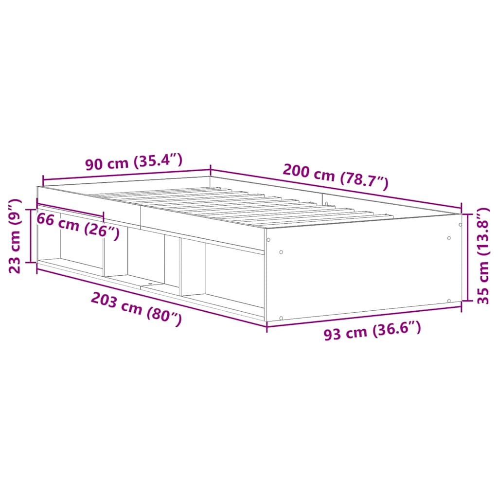vidaXL Bed Frame without Mattress Smoked Oak 90x200 cm