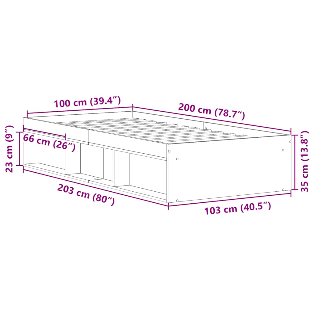 vidaXL Bed Frame without Mattress White 100x200 cm