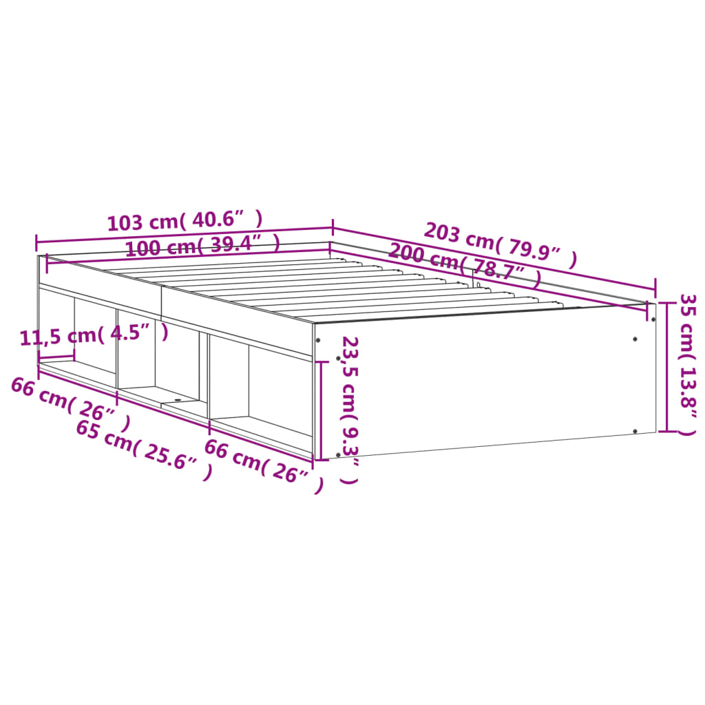 vidaXL Bed Frame without Mattress Smoked Oak 100x200 cm