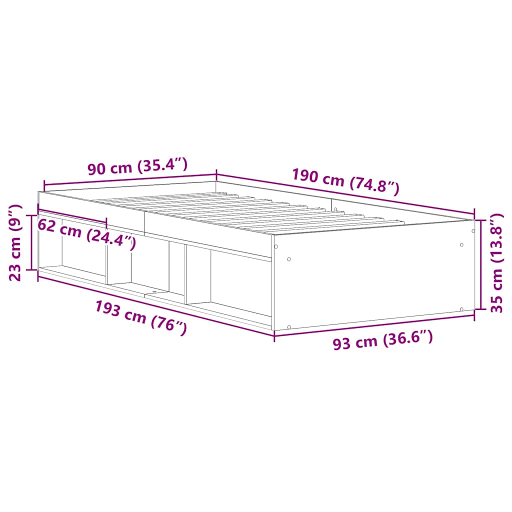 vidaXL Bed Frame without Mattress Sonoma Oak 90x190 cm Single
