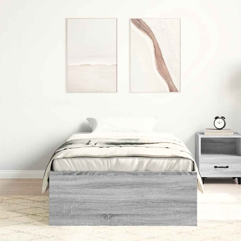 vidaXL Bed Frame without Mattress Grey Sonoma 75x190 cm Small Single Small Single