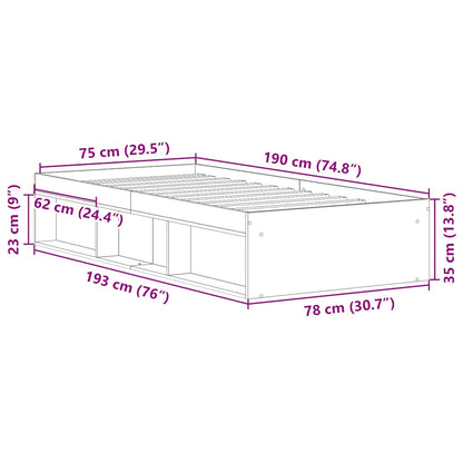 vidaXL Bed Frame without Mattress Grey Sonoma 75x190 cm Small Single Small Single