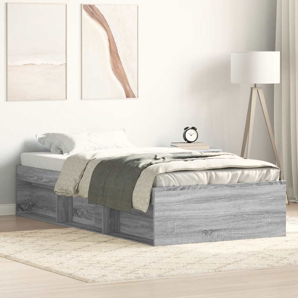 vidaXL Bed Frame without Mattress Grey Sonoma 75x190 cm Small Single Small Single