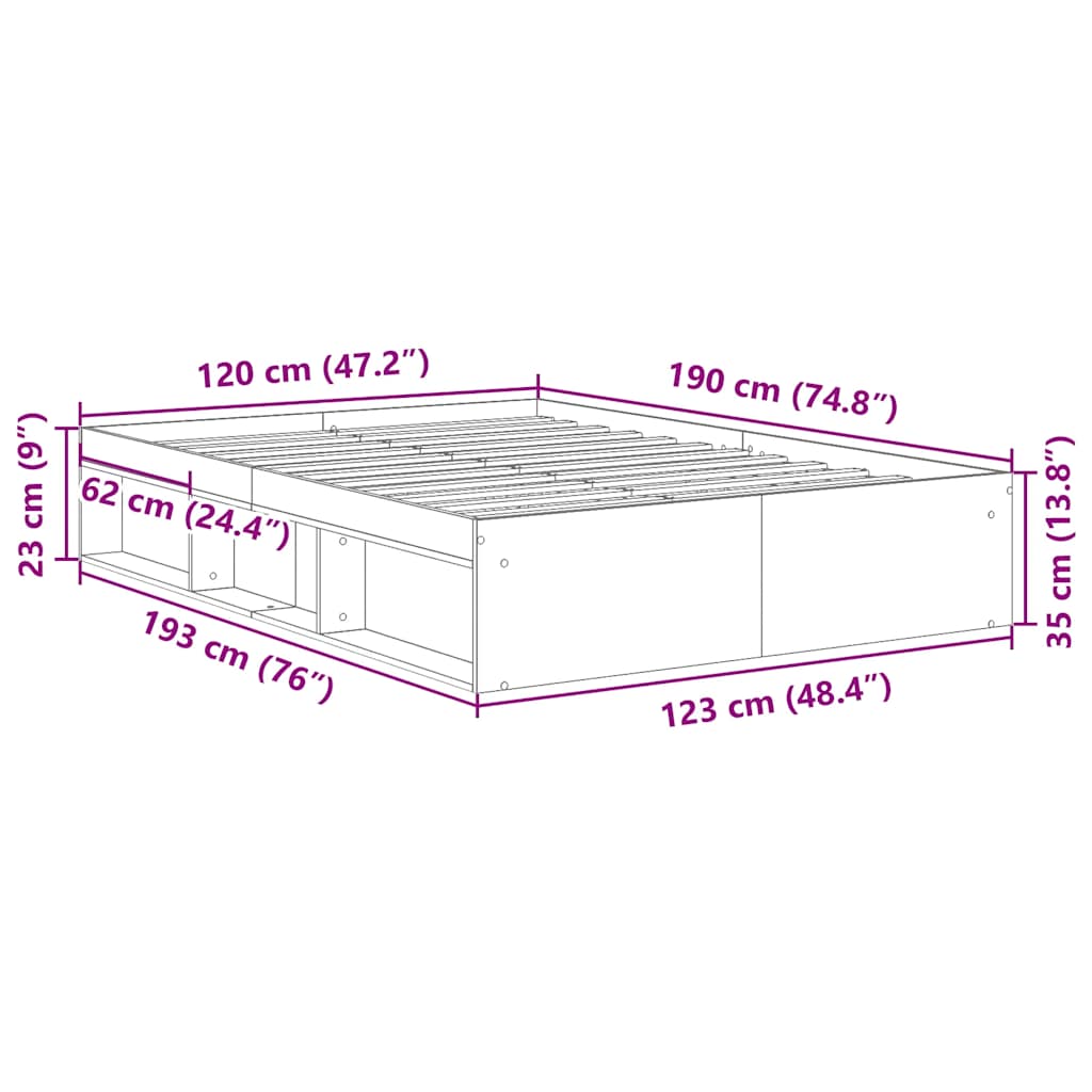vidaXL Bed Frame without Mattress Concrete Grey 120x190 cm Small Double Small Double