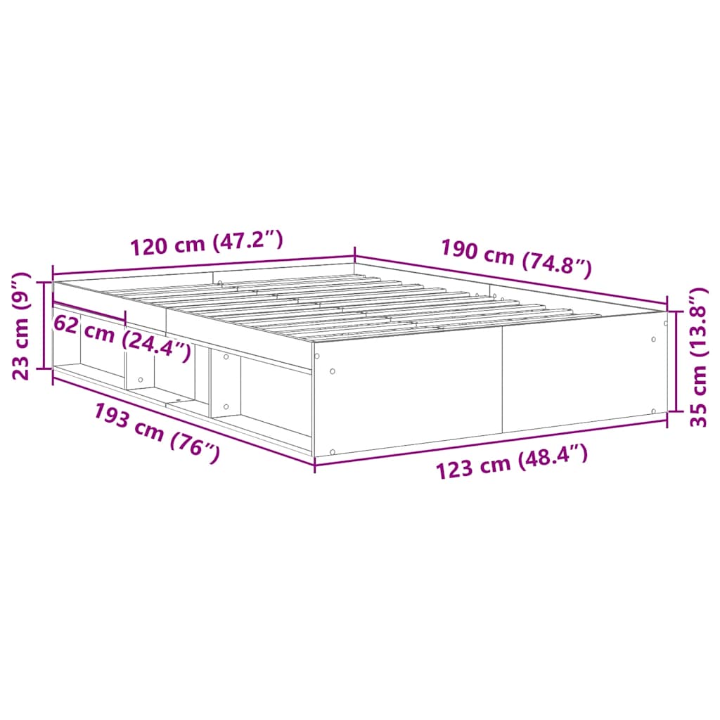 vidaXL Bed Frame without Mattress Brown Oak 120x190 cm Small Double Small Double
