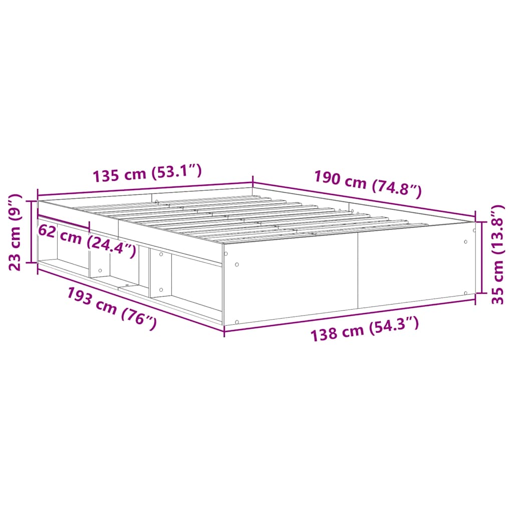 vidaXL Bed Frame without Mattress Smoked Oak 135x190 cm Double Double