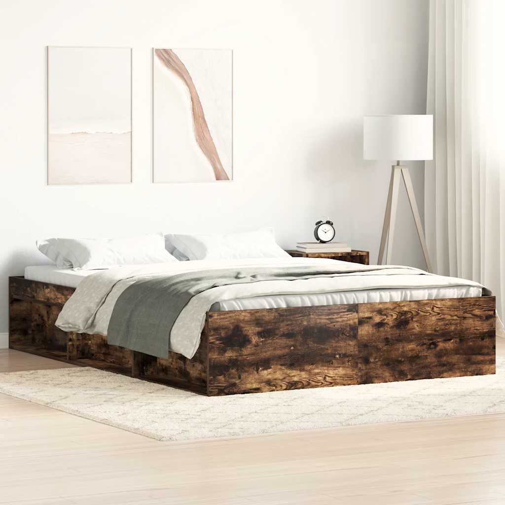 vidaXL Bed Frame without Mattress Smoked Oak 135x190 cm Double Double