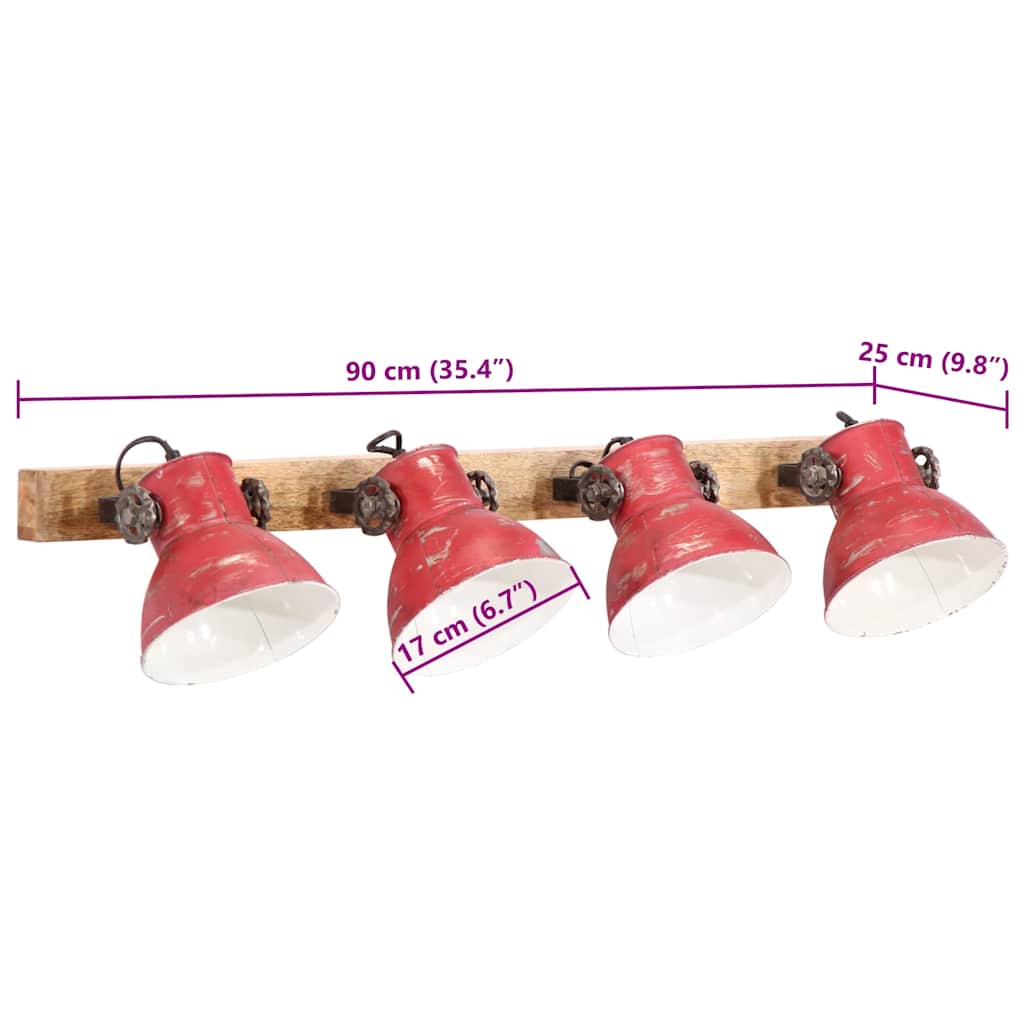 vidaXL Wall Lamp 25 W Distressed Red 90x25 cm E27
