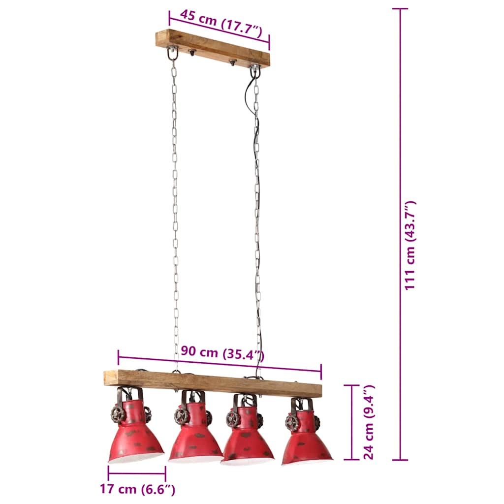 vidaXL Ceiling Lamp 25 W Distressed Red 90x24x111 cm E27
