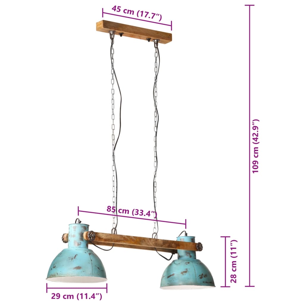vidaXL Hanging Lamp 25 W Distressed Blue 85x28x109 cm E27