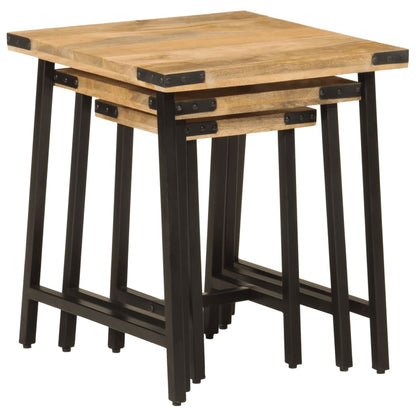 vidaXL Nesting Coffee Tables 3 pcs Solid Wood Mango and Iron
