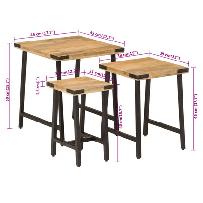 vidaXL Nesting Coffee Tables 3 pcs Solid Wood Mango and Iron