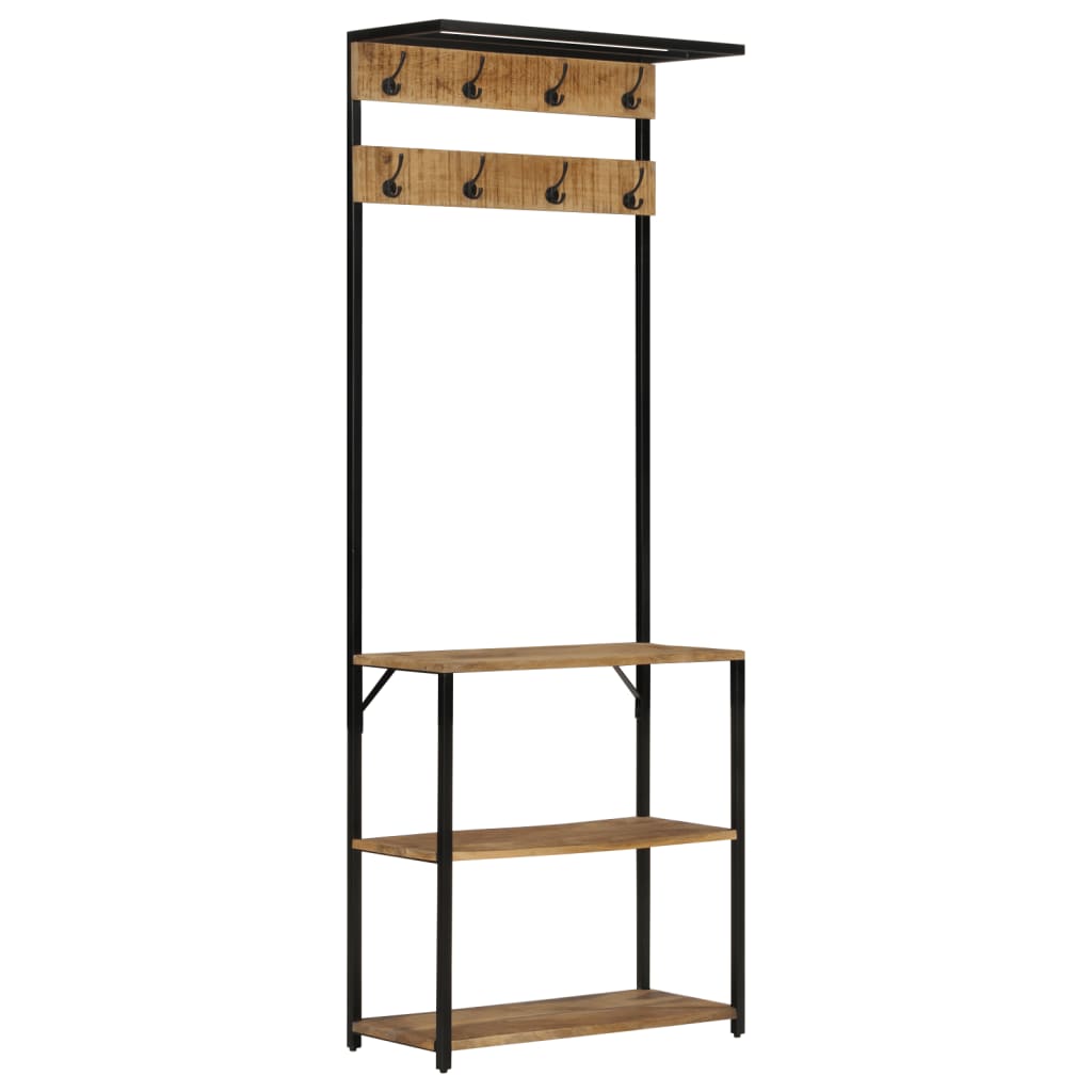 vidaXL Coat Rack with Shoe Storage 68x30x182 cm Solid Rough Mango Wood