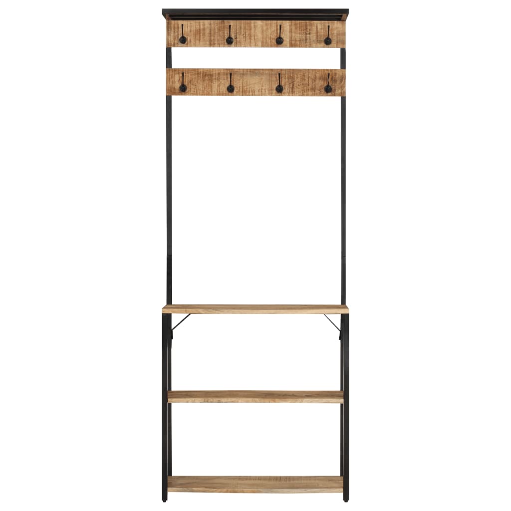 vidaXL Coat Rack with Shoe Storage 68x30x182 cm Solid Rough Mango Wood
