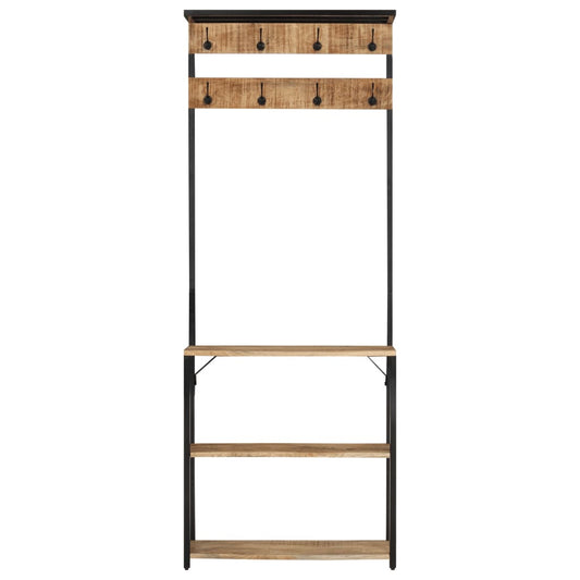 vidaXL Coat Rack with Shoe Storage 68x30x182 cm Solid Rough Mango Wood