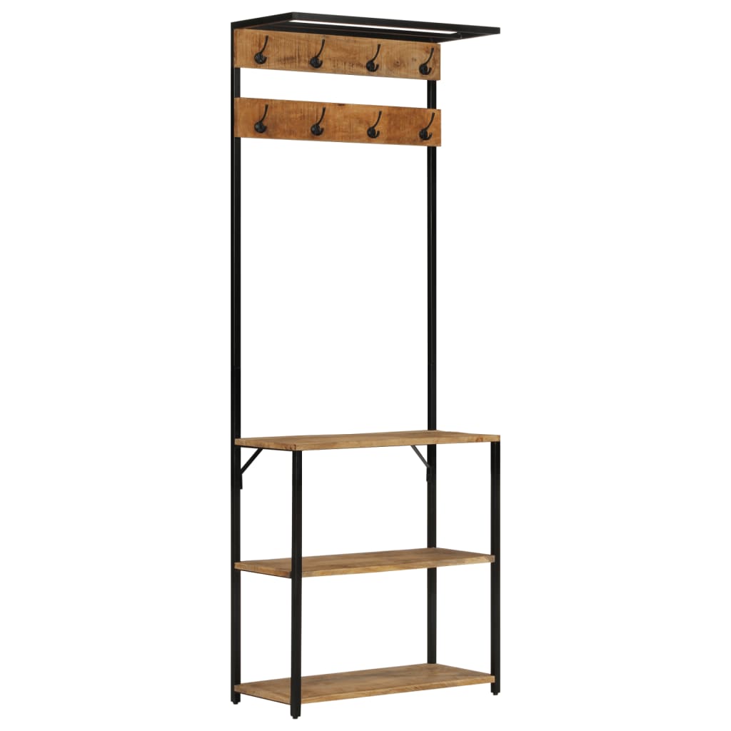 vidaXL Coat Rack with Shoe Storage 68x30x182 cm Solid Rough Mango Wood