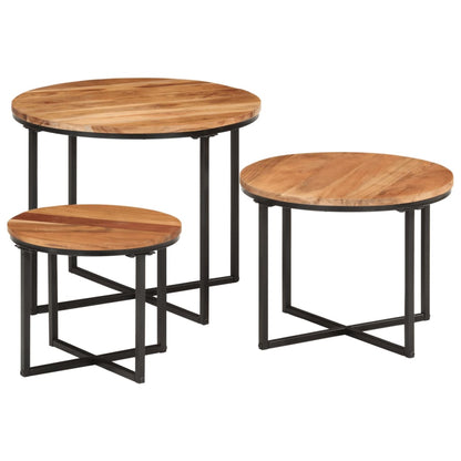 vidaXL Nesting Coffee Tables 3 pcs Solid Wood Acacia and Iron