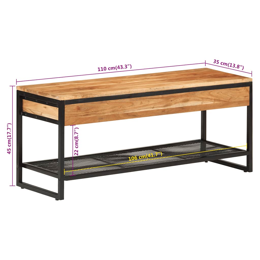 vidaXL Shoe Bench 110x35x45 cm Solid Wood Acacia and Iron
