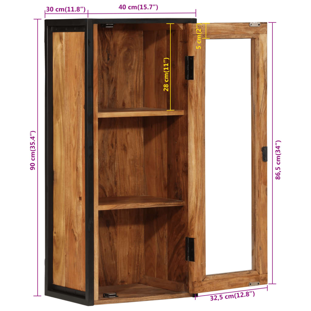 vidaXL Bathroom Wall Cabinet 40x30x90 cm Solid Wood Acacia and Iron