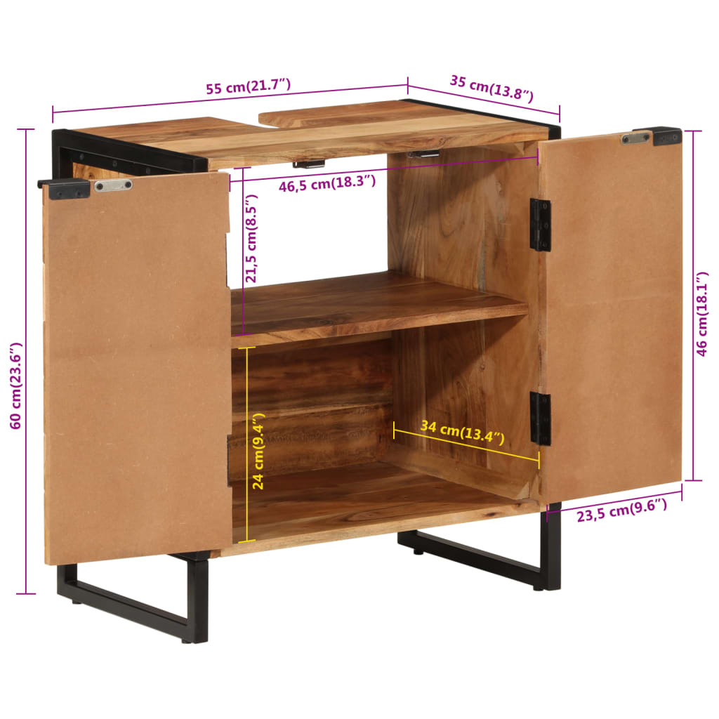 vidaXL Bathroom Cabinet 55x35x60 cm Solid Wood Acacia and Iron