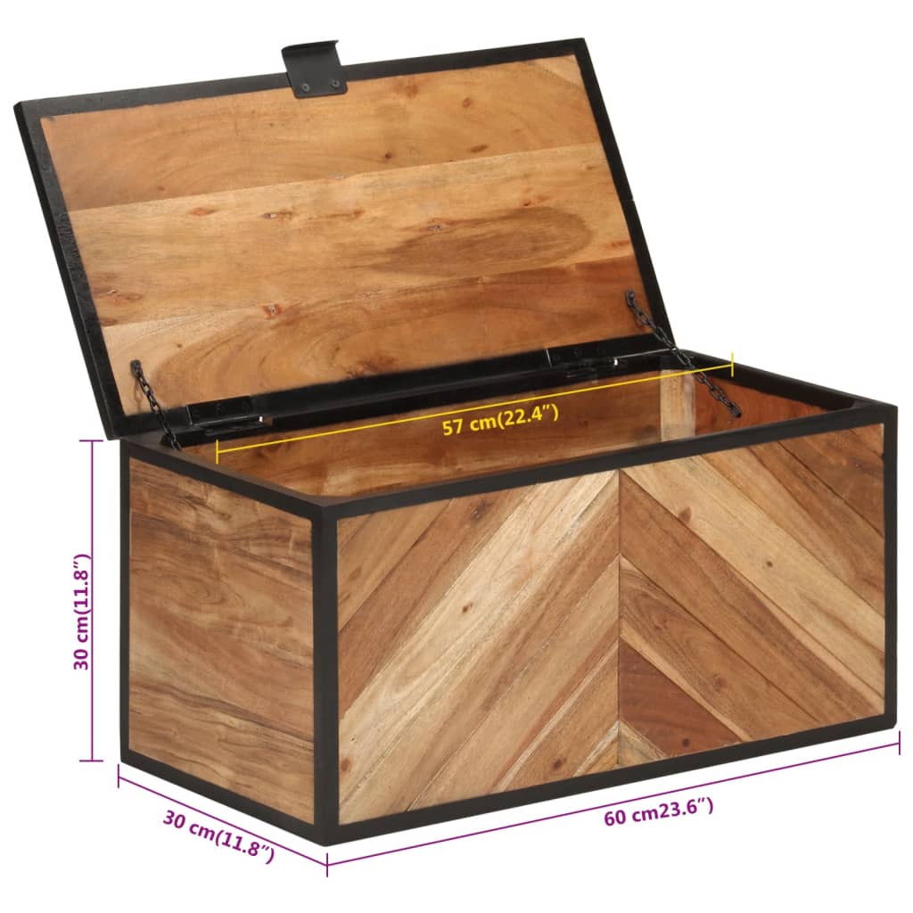 vidaXL Storage Box 60x30x30 cm Solid Wood Acacia and Iron