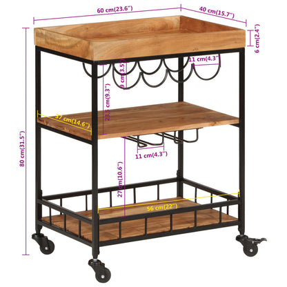 vidaXL Bar Cart 60x40x80 cm Solid Wood Acacia and Iron