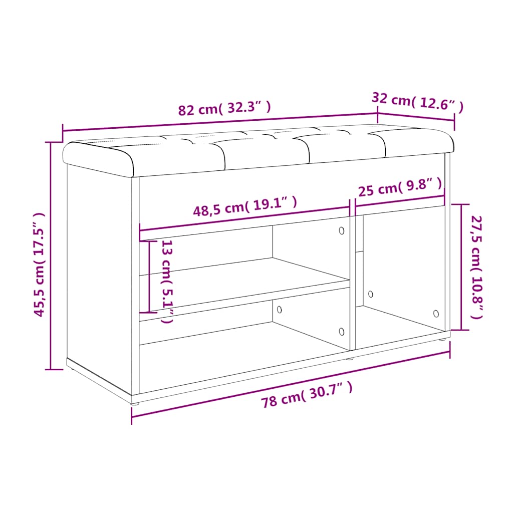 vidaXL Shoe Bench Sonoma Oak 82x32x45.5 cm Engineered Wood