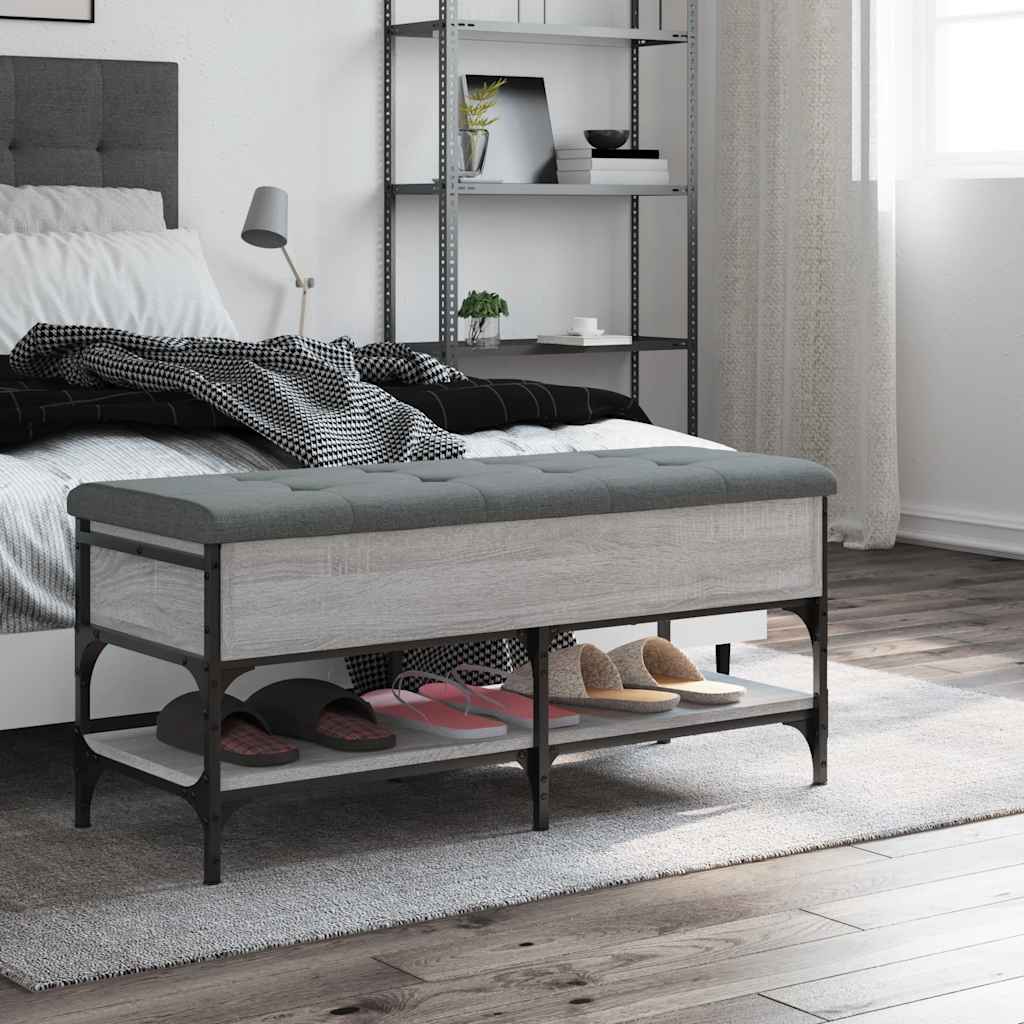 vidaXL Shoe Bench Grey Sonoma 102x42x45 cm Engineered Wood