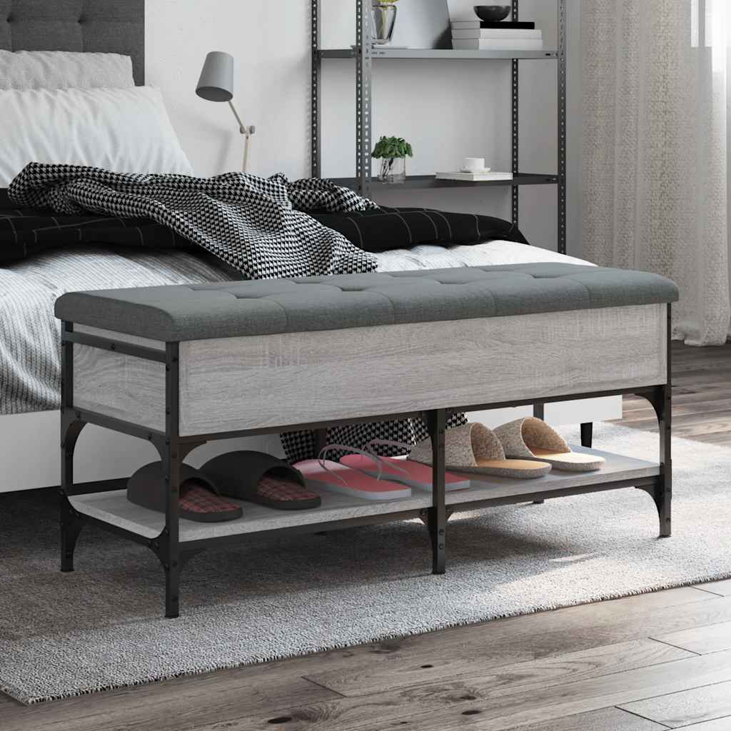 vidaXL Shoe Bench Grey Sonoma 102x42x45 cm Engineered Wood