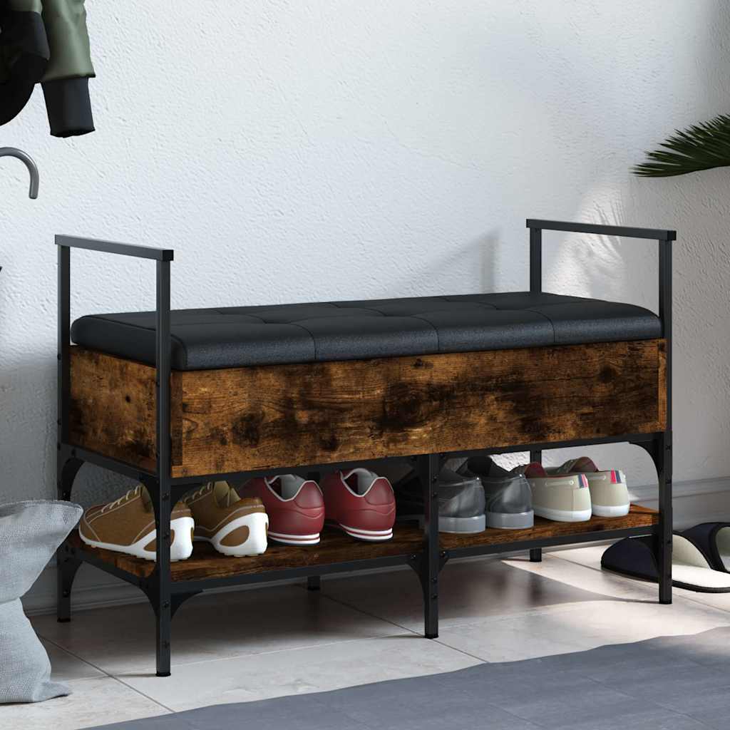 vidaXL Shoe Bench Smoked Oak 85.5x42x57.5 cm Engineered Wood