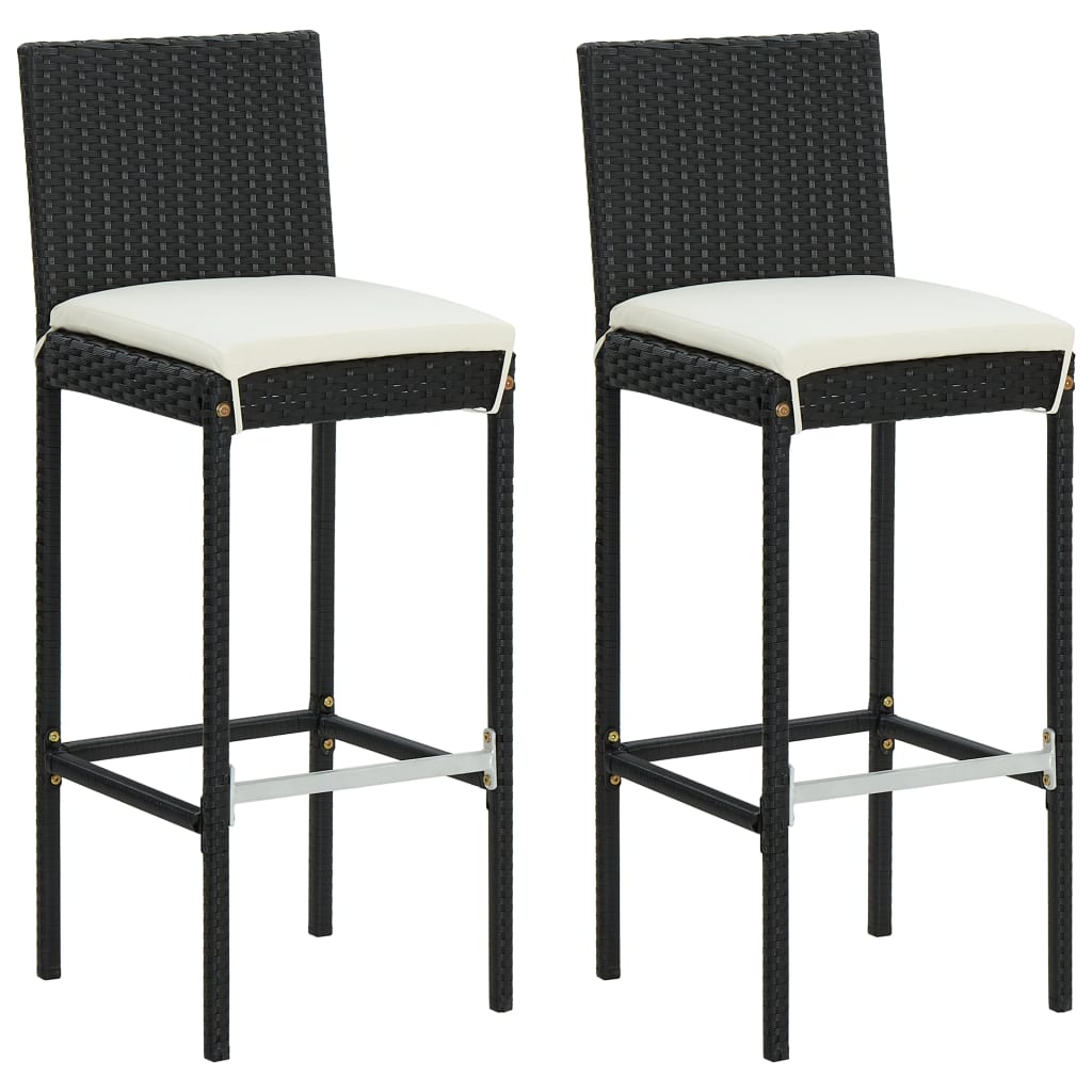 vidaXL 3 Piece Garden Bar Set with Cushions Black Poly Rattan