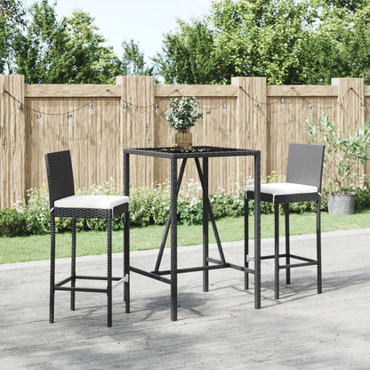 vidaXL 3 Piece Garden Bar Set with Cushions Black Poly Rattan