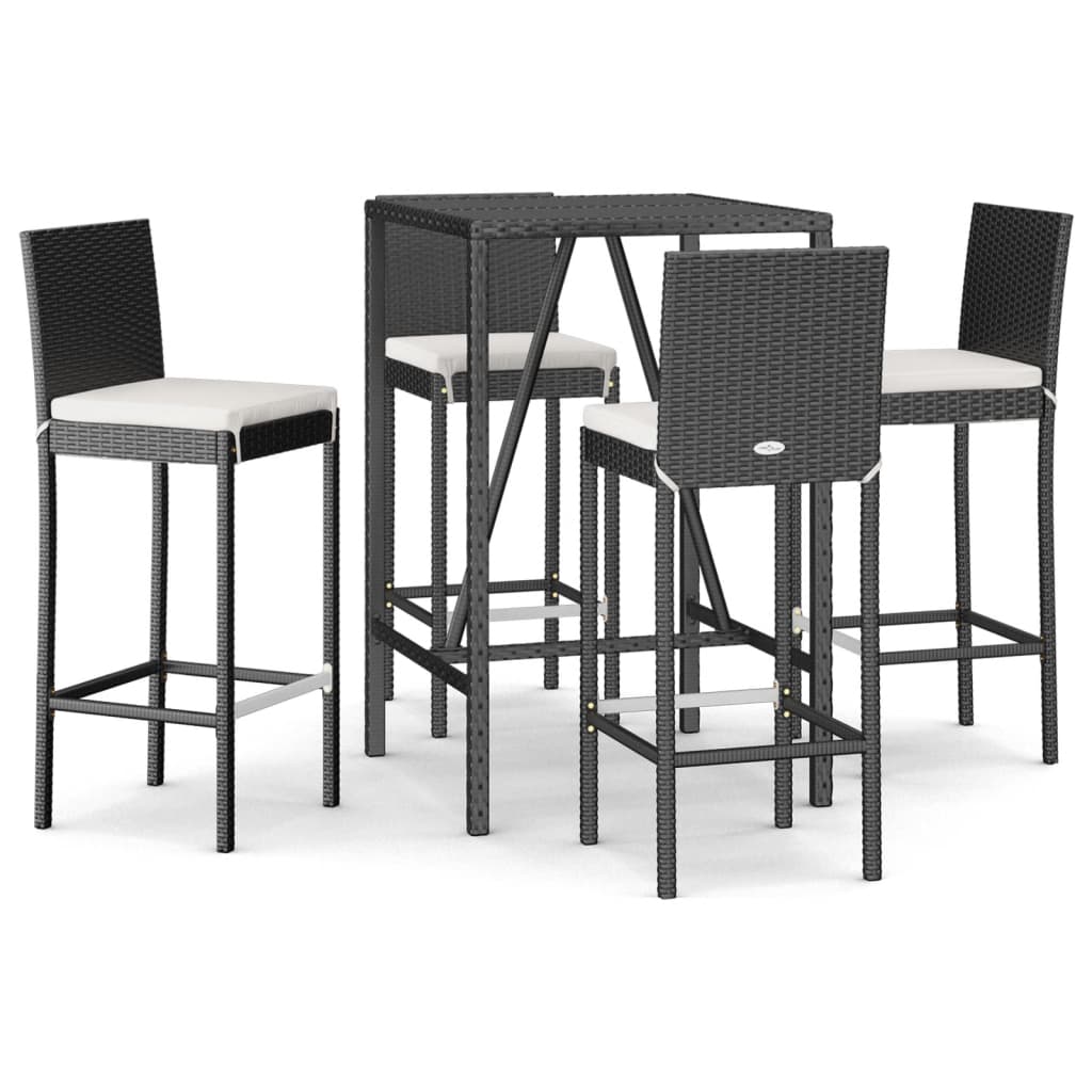 vidaXL 5 Piece Garden Bar Set with Cushions Black Poly Rattan