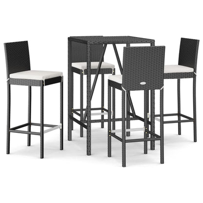 vidaXL 5 Piece Garden Bar Set with Cushions Black Poly Rattan