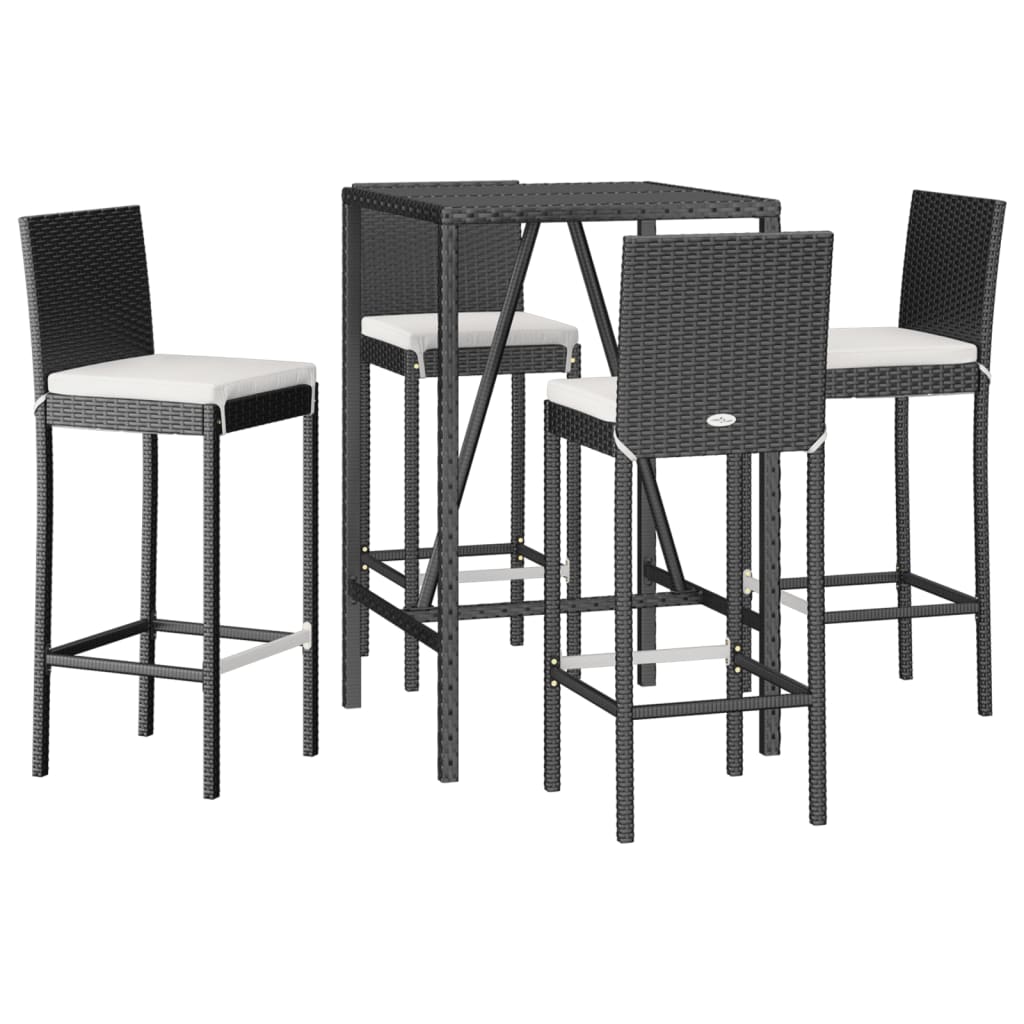 vidaXL 5 Piece Garden Bar Set with Cushions Black Poly Rattan