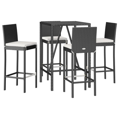 vidaXL 5 Piece Garden Bar Set with Cushions Black Poly Rattan