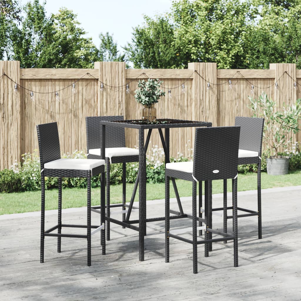 vidaXL 5 Piece Garden Bar Set with Cushions Black Poly Rattan