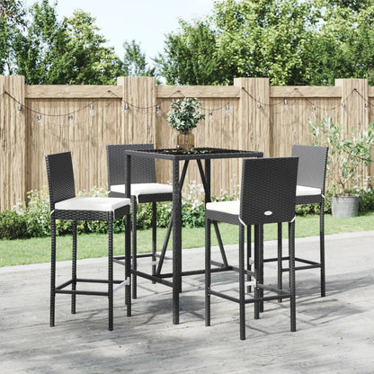 vidaXL 5 Piece Garden Bar Set with Cushions Black Poly Rattan