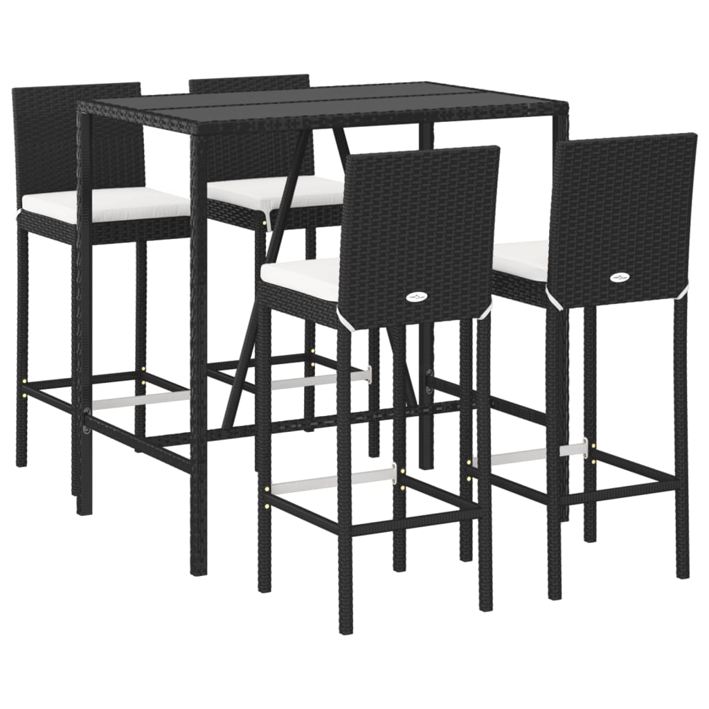 vidaXL 5 Piece Garden Bar Set with Cushions Black Poly Rattan