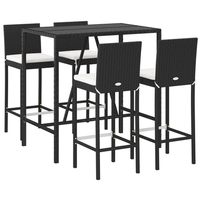 vidaXL 5 Piece Garden Bar Set with Cushions Black Poly Rattan