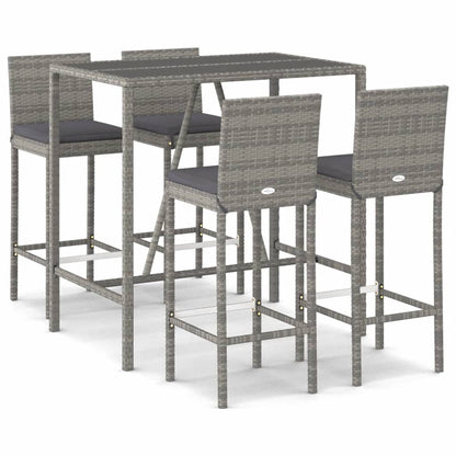 vidaXL 5 Piece Garden Bar Set with Cushions Grey Poly Rattan