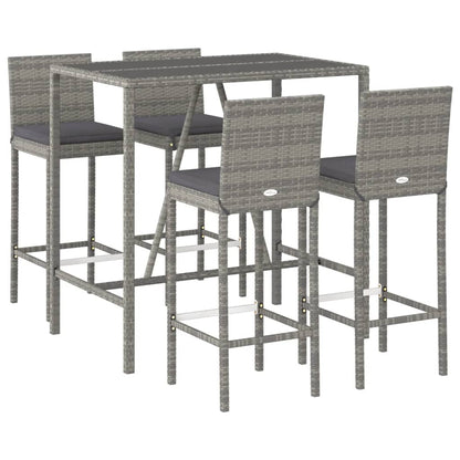vidaXL 5 Piece Garden Bar Set with Cushions Grey Poly Rattan