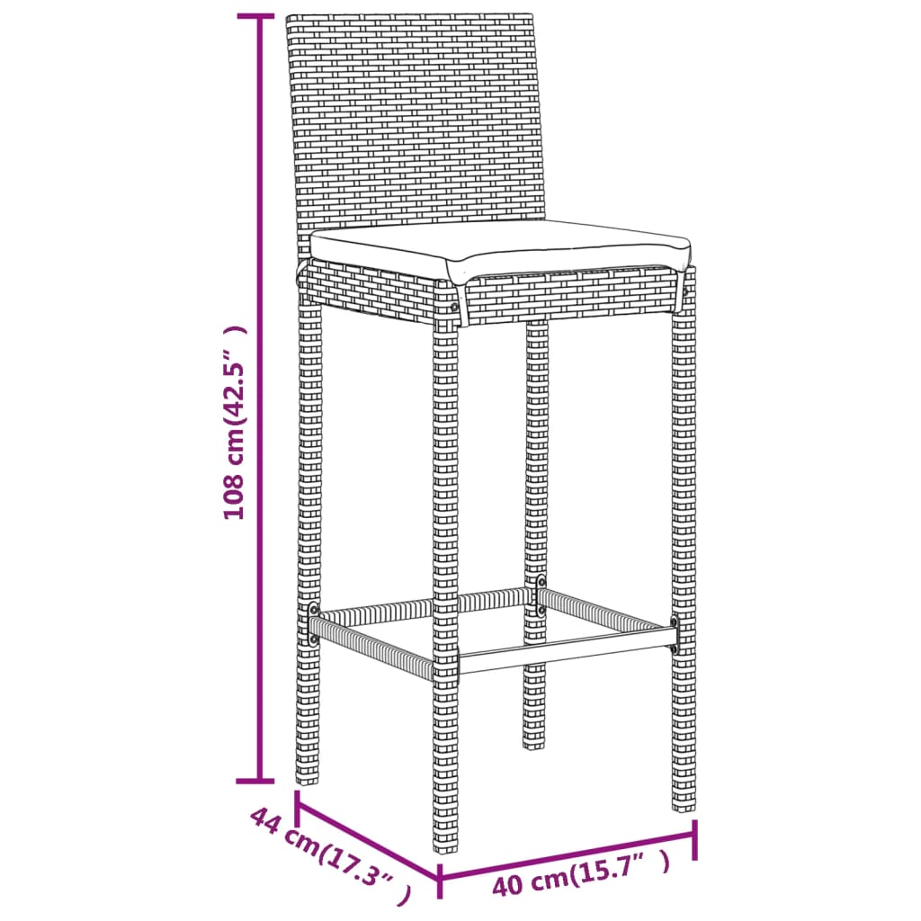 vidaXL 5 Piece Garden Bar Set with Cushions Grey Poly Rattan