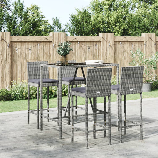 vidaXL 5 Piece Garden Bar Set with Cushions Grey Poly Rattan