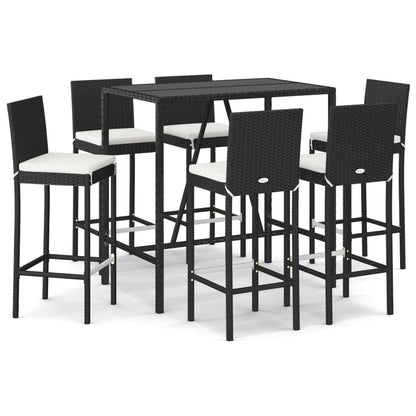 vidaXL 7 Piece Garden Bar Set with Cushions Black Poly Rattan